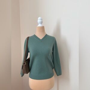 Vince Sage Green Wool Cashmere V-Neck Sweater